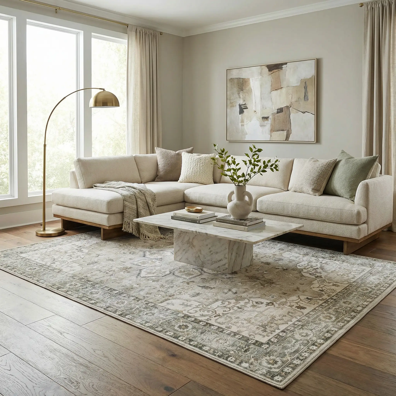Lotan Sage Medallion Washable Area Rug by Boutique Rugs