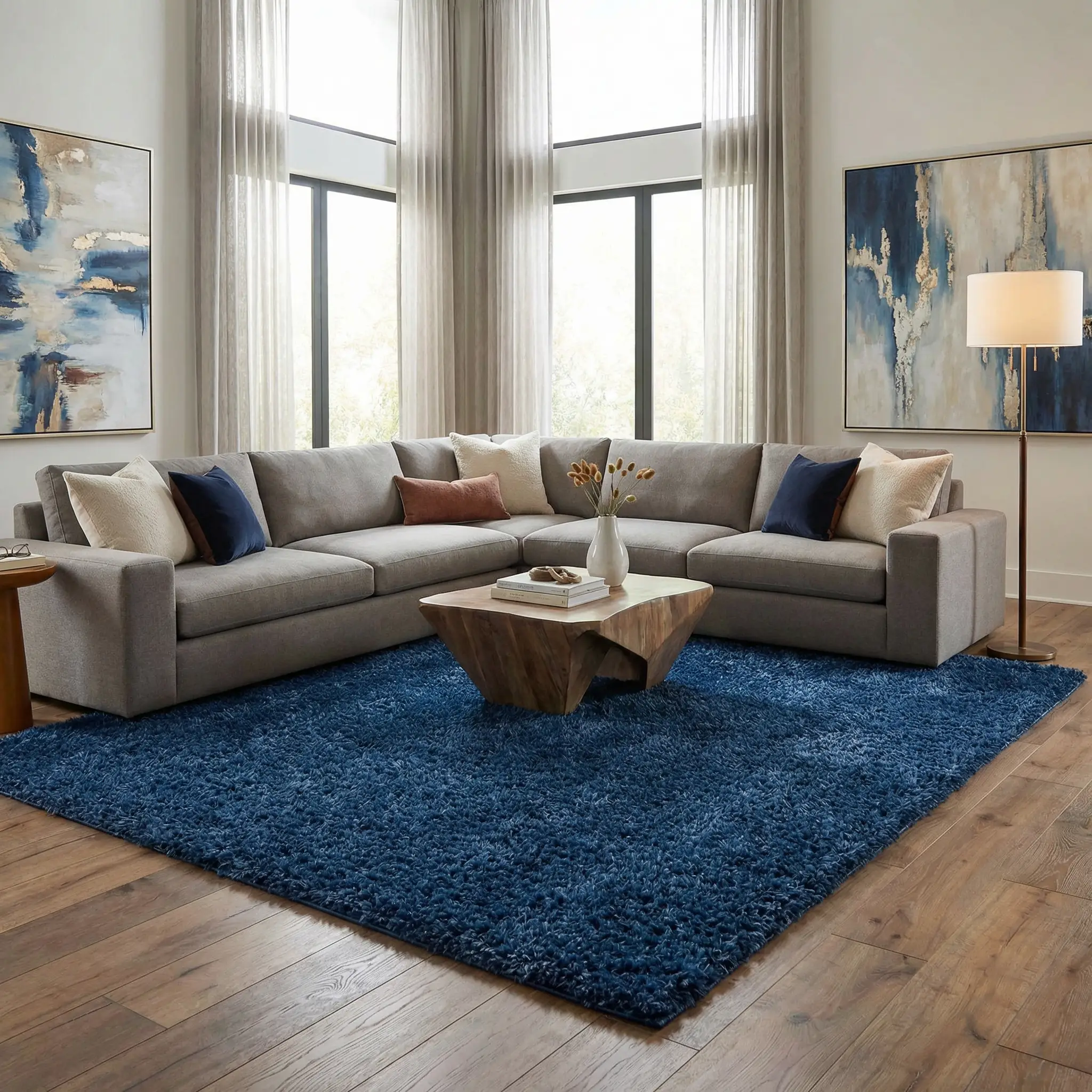 Faina Solid Dark Blue Shag Washable Area Rug - Clearance by Boutique Rugs