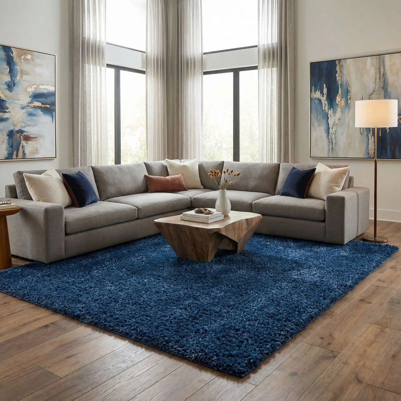 Faina Solid Dark Blue Shag Washable Area Rug - Clearance by Boutique Rugs