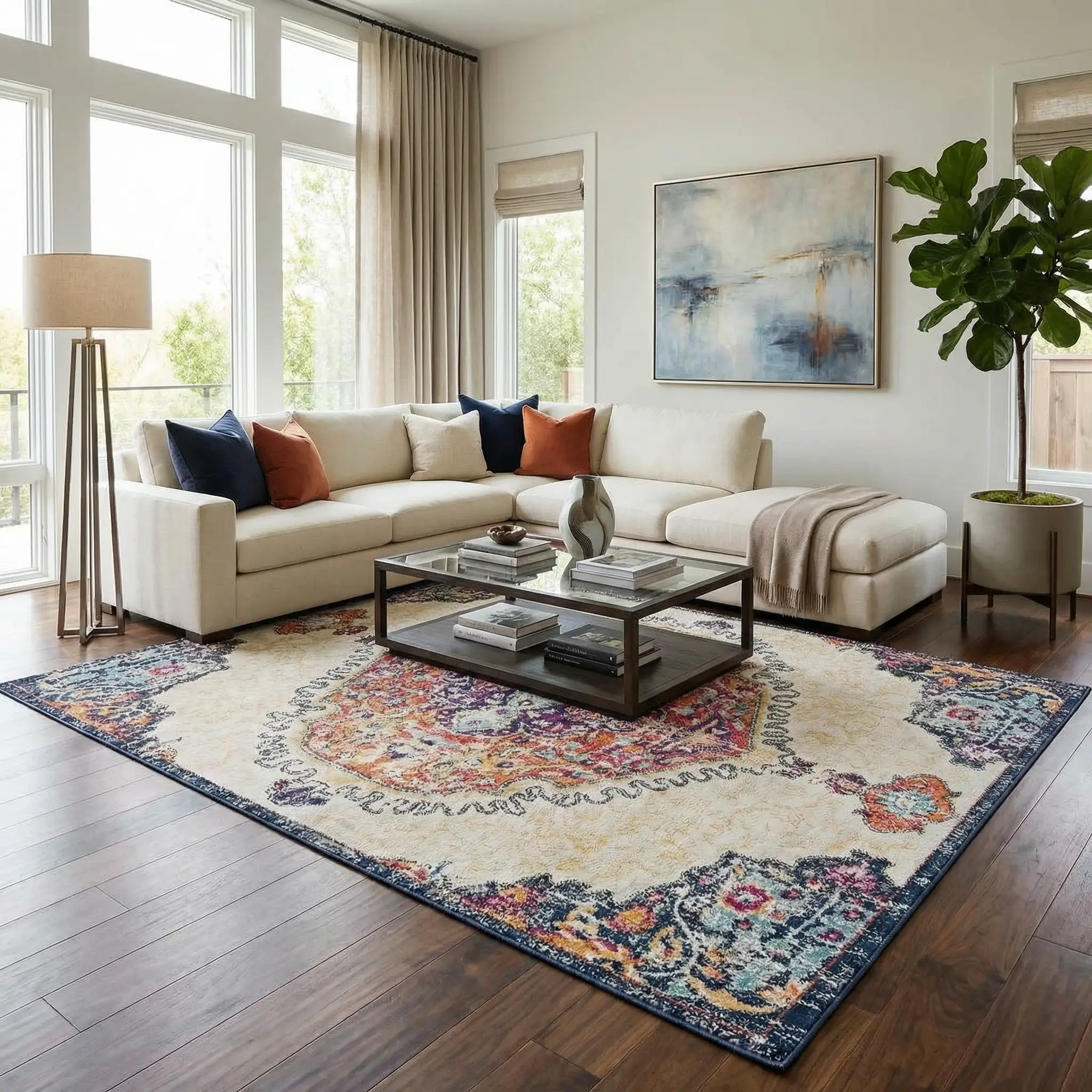 Tigrit Blue & Orange 2300 Area Rug - Clearance by Boutique Rugs