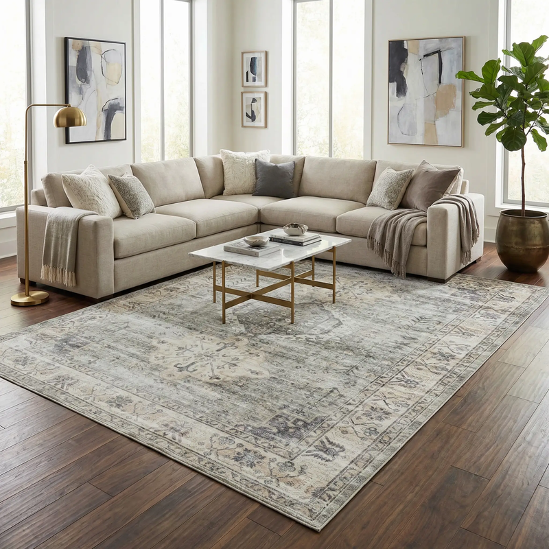 Laran Sage Distressed Washable Area Rug - Clearance by Boutique Rugs