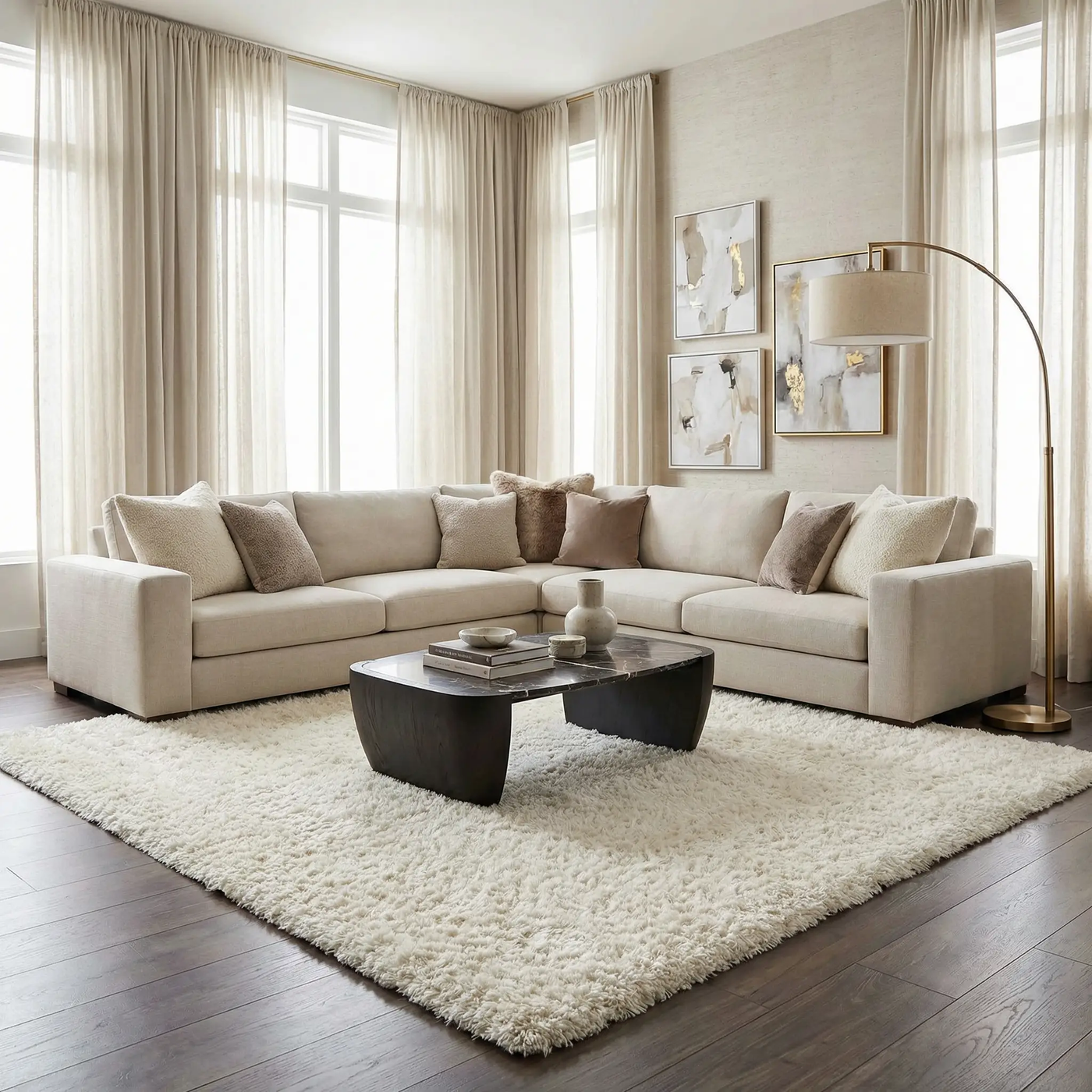 Faina Solid Cream Shag Washable Area Rug - Clearance by Boutique Rugs