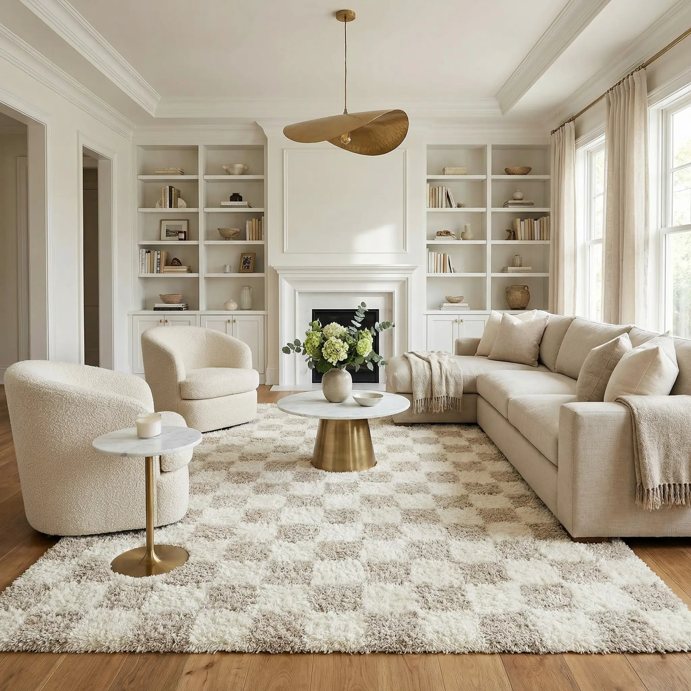 Atira Light Brown Checkered Area Rug by Boutique Rugs
