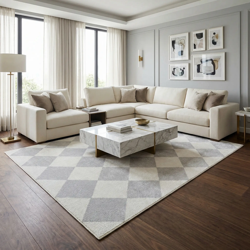 Ulric Light Gray Diamond Washable Area Rug by Boutique Rugs