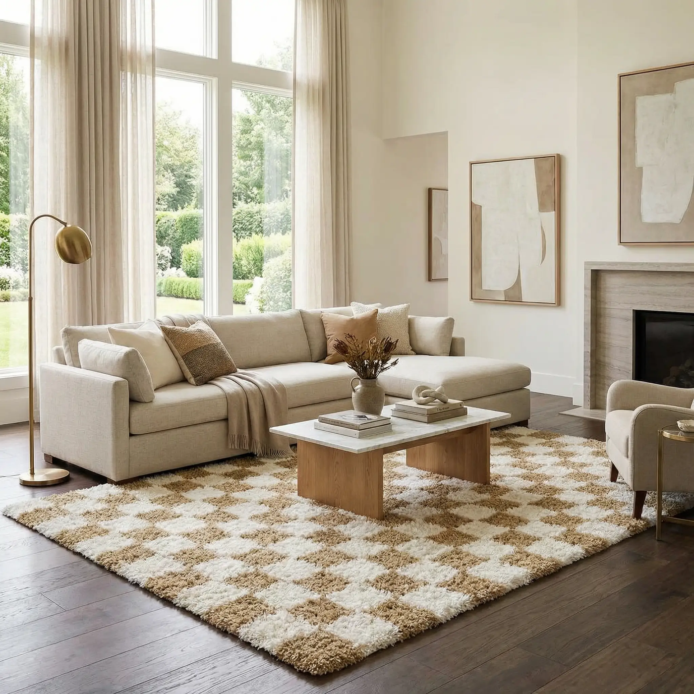 Atira Mustard Checkered Area Rug by Boutique Rugs