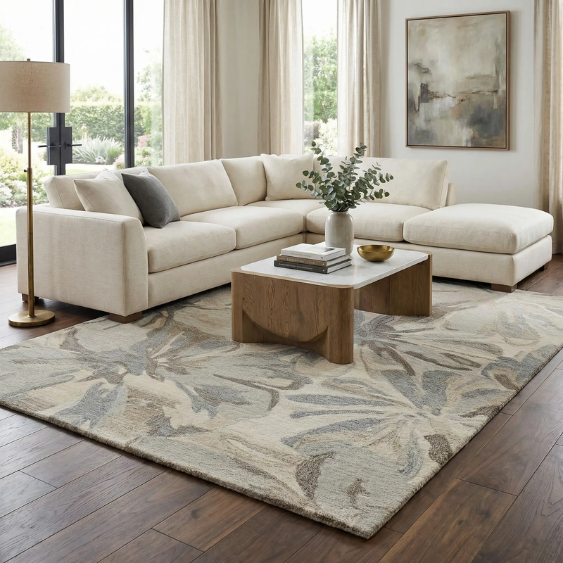 Ilfeld Athena Beige Floral Wool Rug by Boutique Rugs