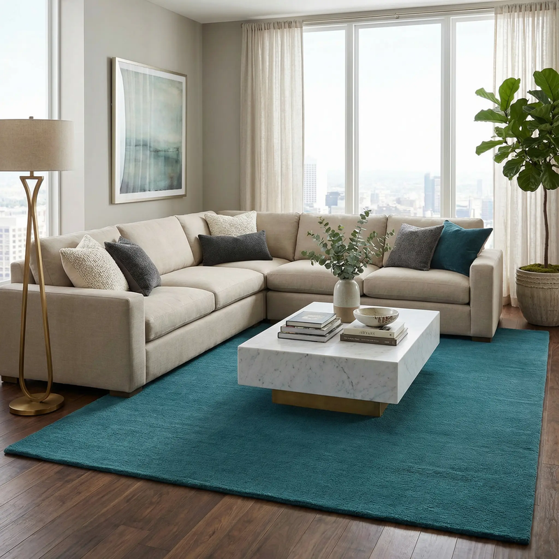 Brockton Solid Teal Wool Rug by Boutique Rugs