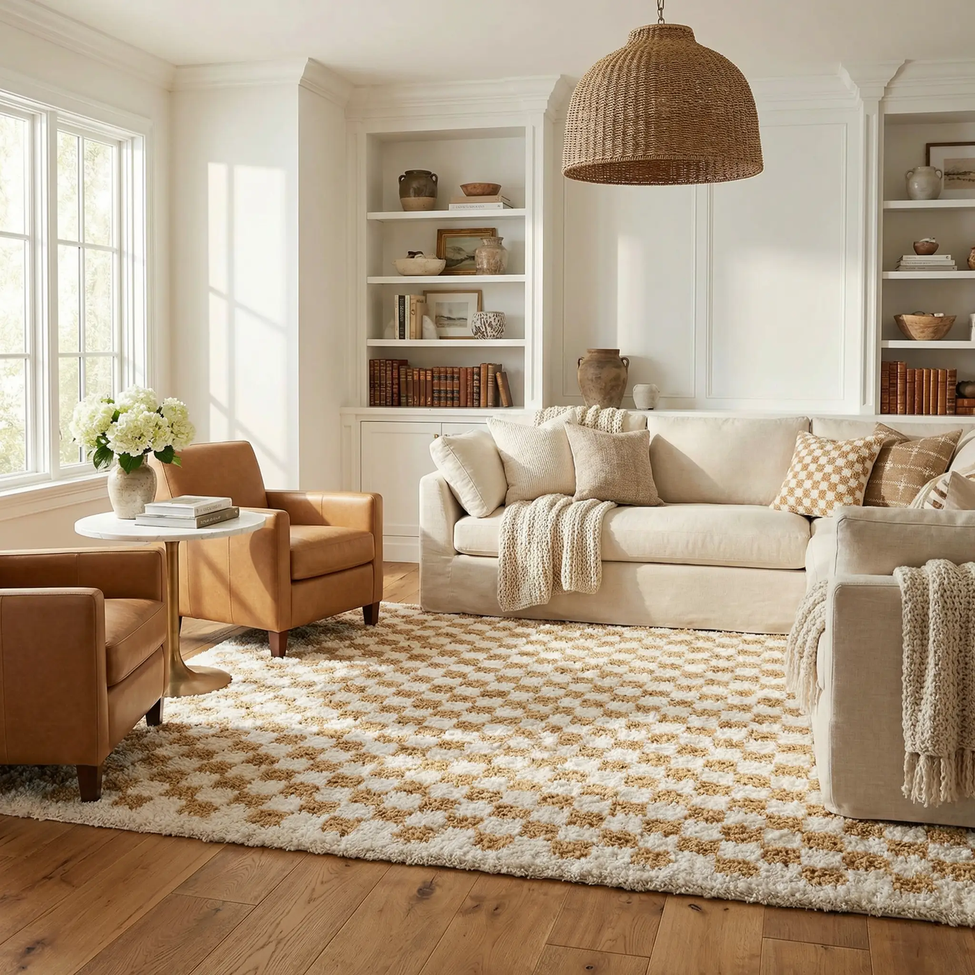 Kieu Mustard & Ivory Checkered Area Rug by Boutique Rugs