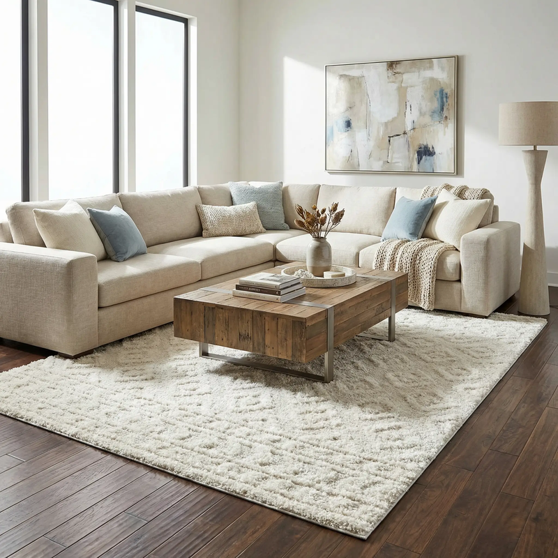 Eivin Cream Diamonds Plush Rug by Boutique Rugs