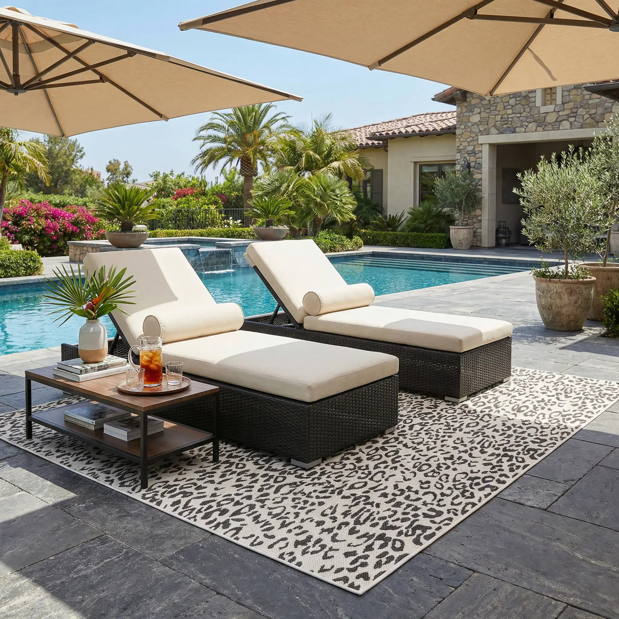 Alderbury White Leopard Print Outdoor Rug by Boutique Rugs