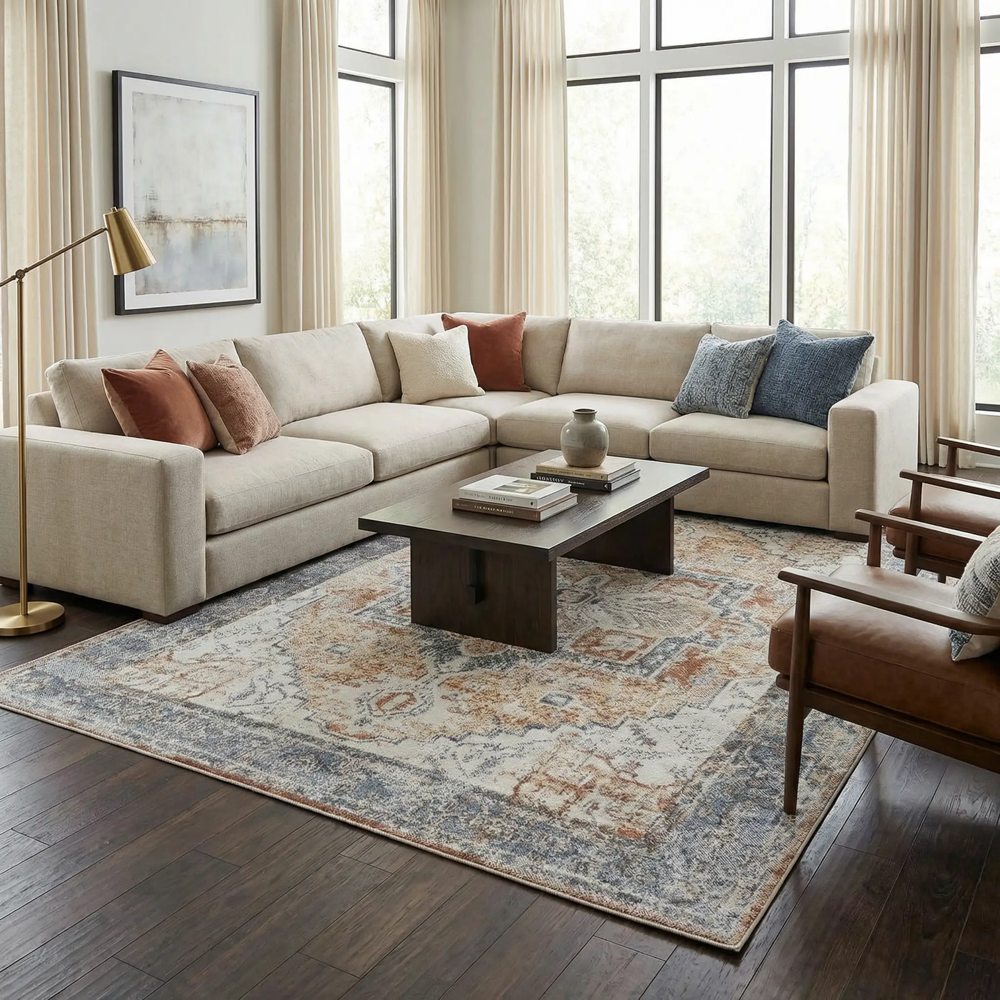 Blue Orange Hera Washable area rug - Clearance by Boutique Rugs
