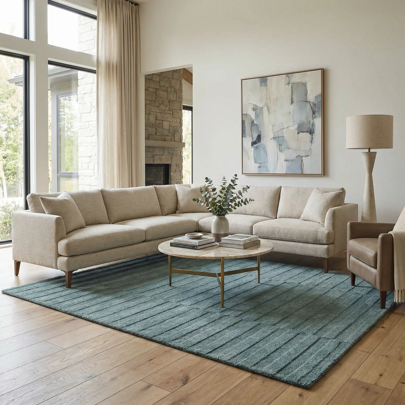 Idaho Broken-Stiped Petrol Blue Area Rug by Boutique Rugs