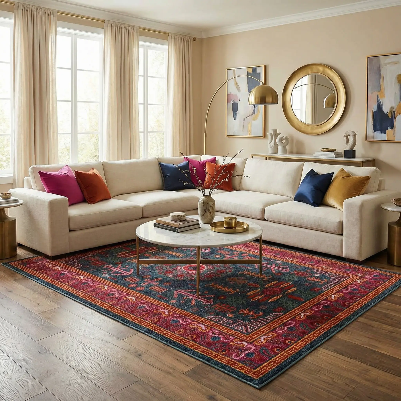 Cleveland Colorful Traditional Area Rug - Teal, Aqua, Navy by Boutique Rugs