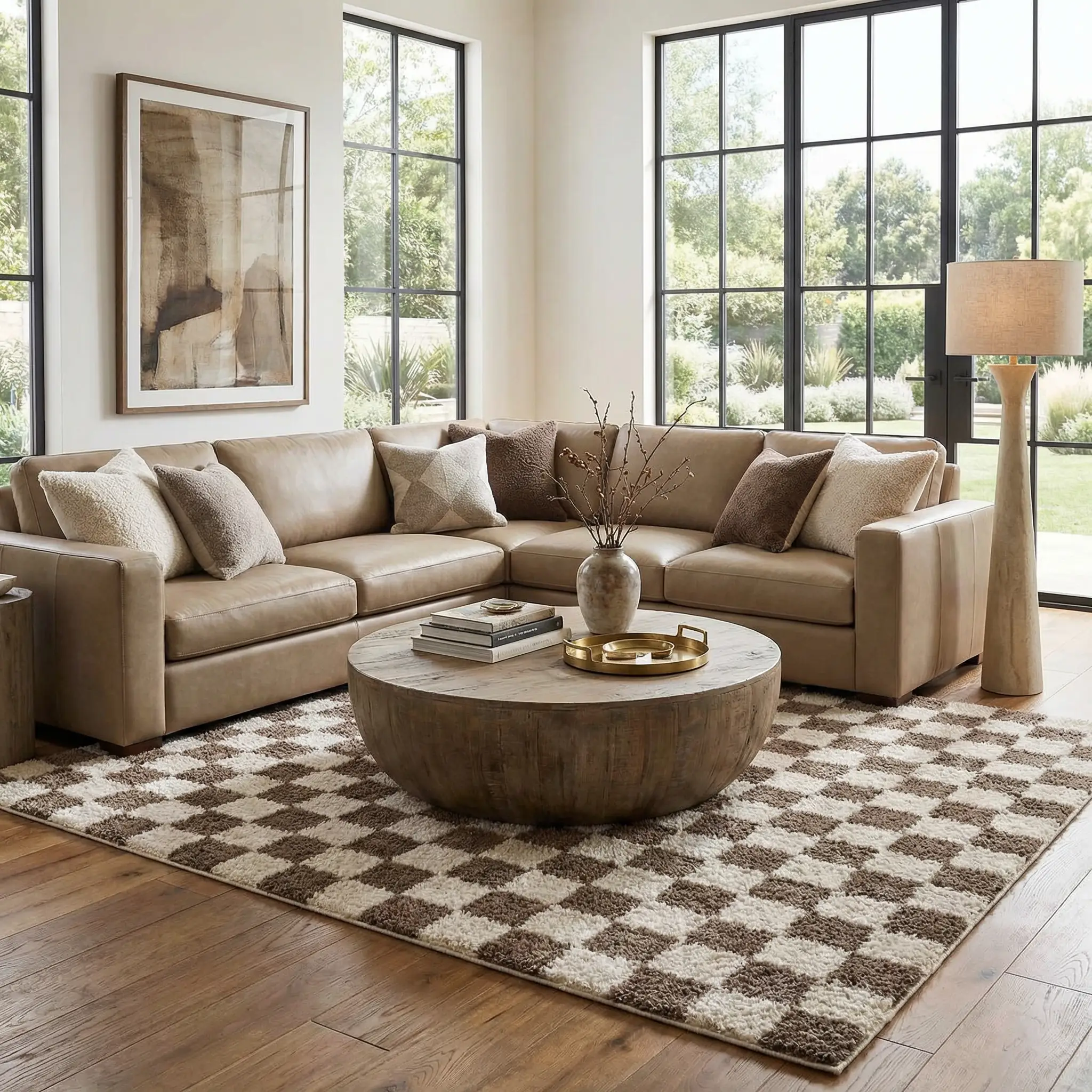 Canika Brown Washable Checkered Area Rug by Boutique Rugs