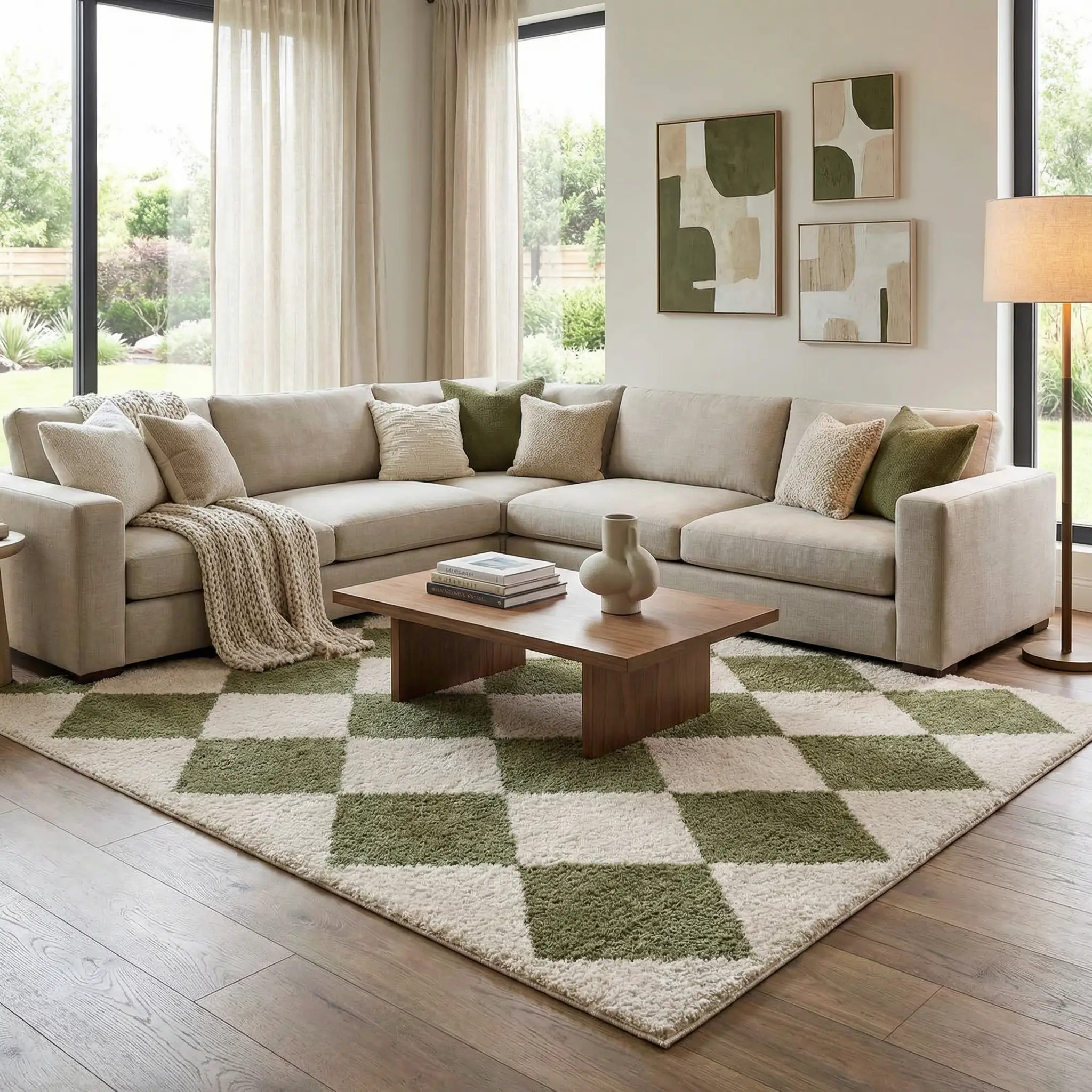 Arilla Green Washable Diamond Area Rug by Boutique Rugs