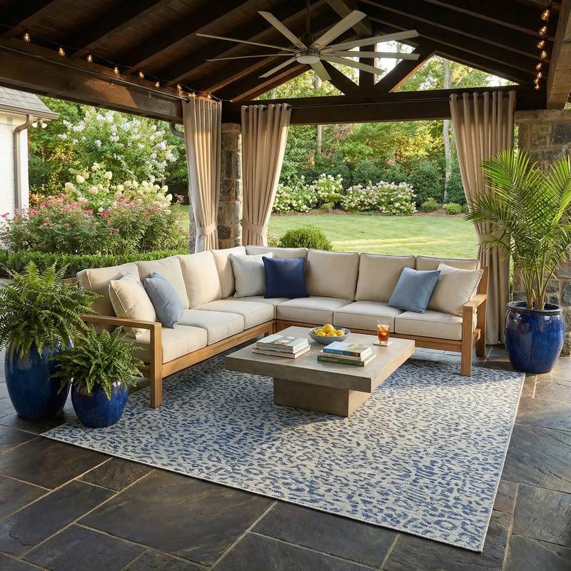 Skipsea Blue Leopard Performance Outdoor Rug by Boutique Rugs