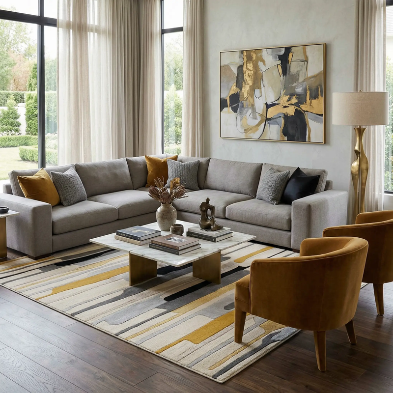 Southfields Mustard Modern Rug by Boutique Rugs