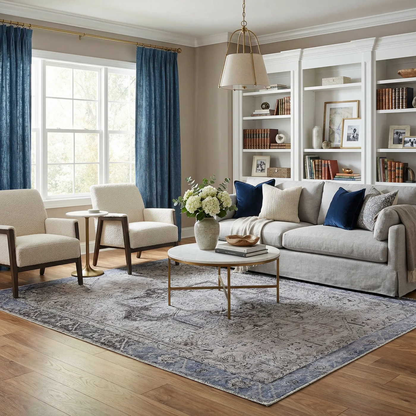 Rosman Blue&Beige - Promo Washable Area Rug - Clearance by Boutique Rugs