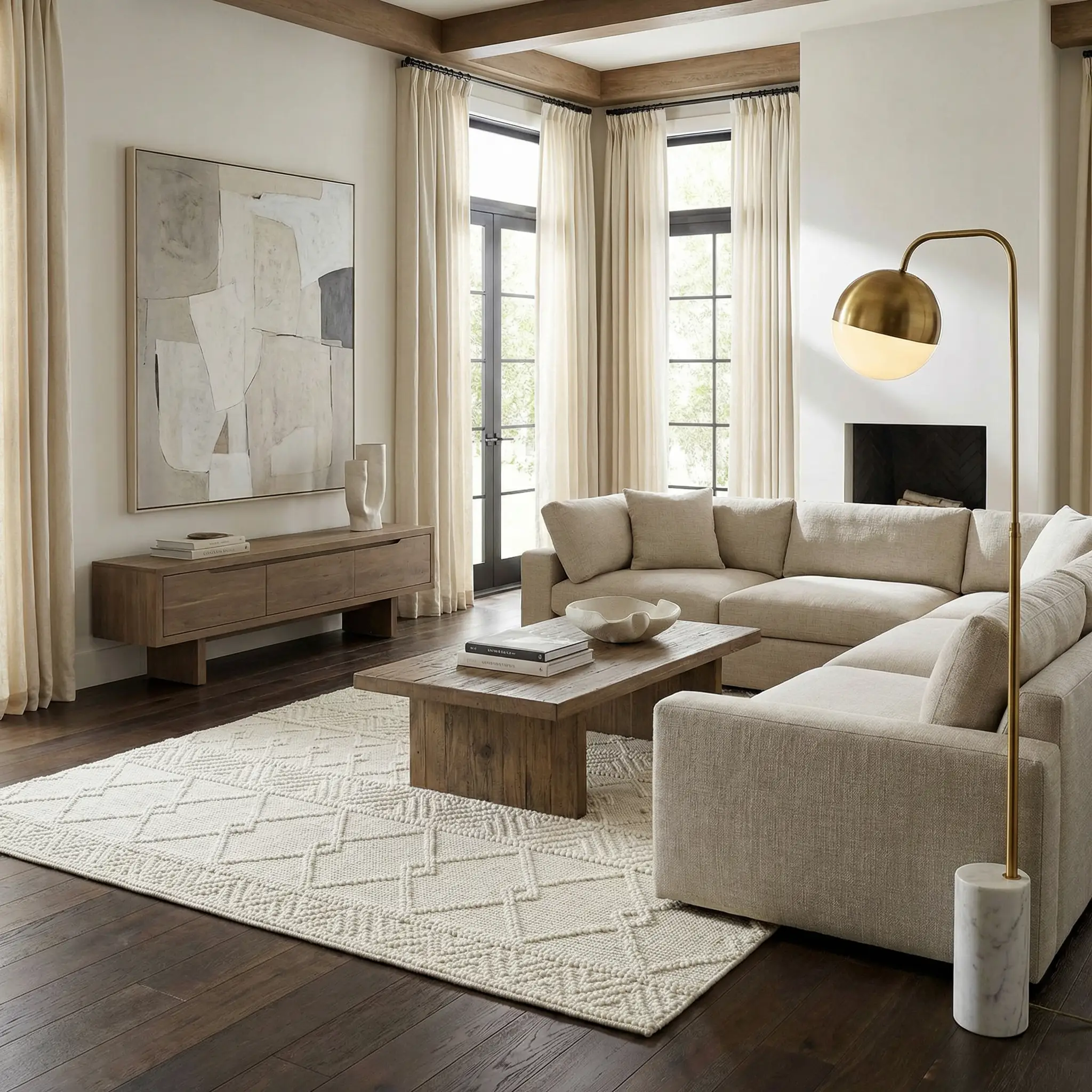 Caelum White Wool-Blend Rug by Boutique Rugs