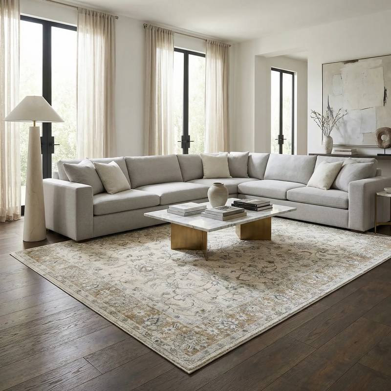 Kerem Cream Thick Luxe Damask Rug by Boutique Rugs