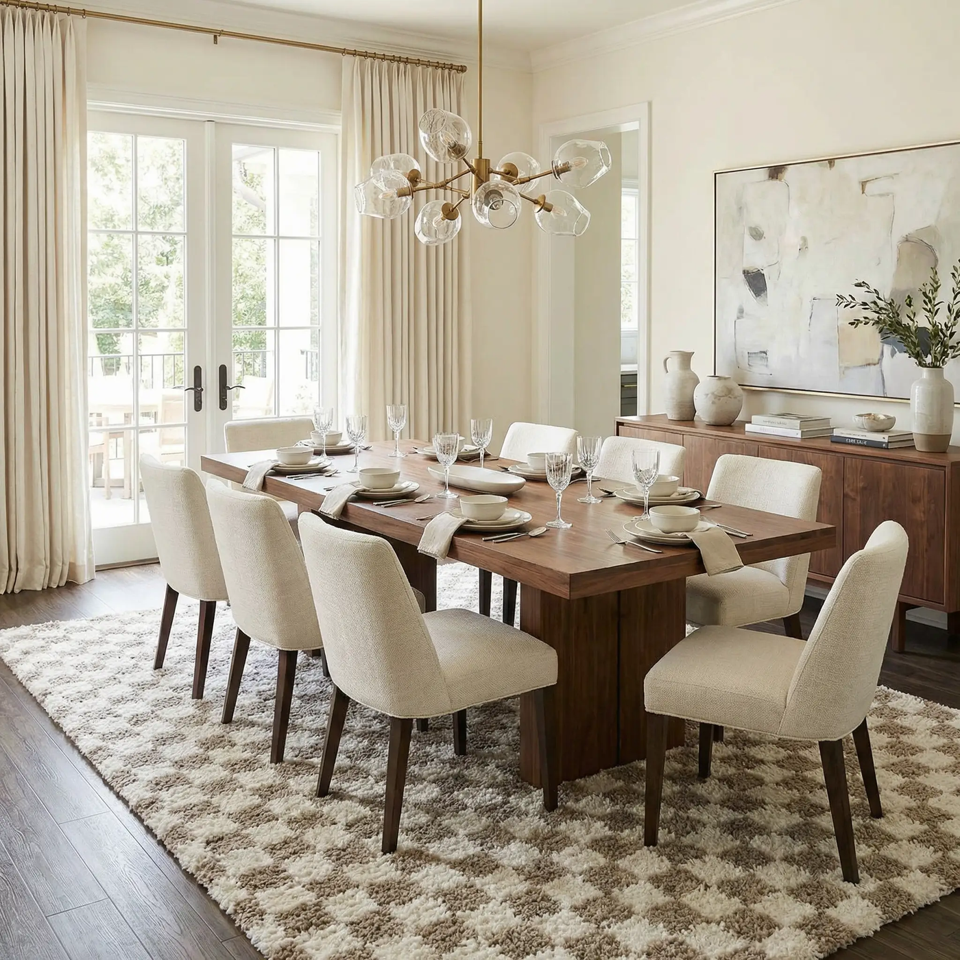 Kieu Taupe Checkered Shag Rug by Boutique Rugs