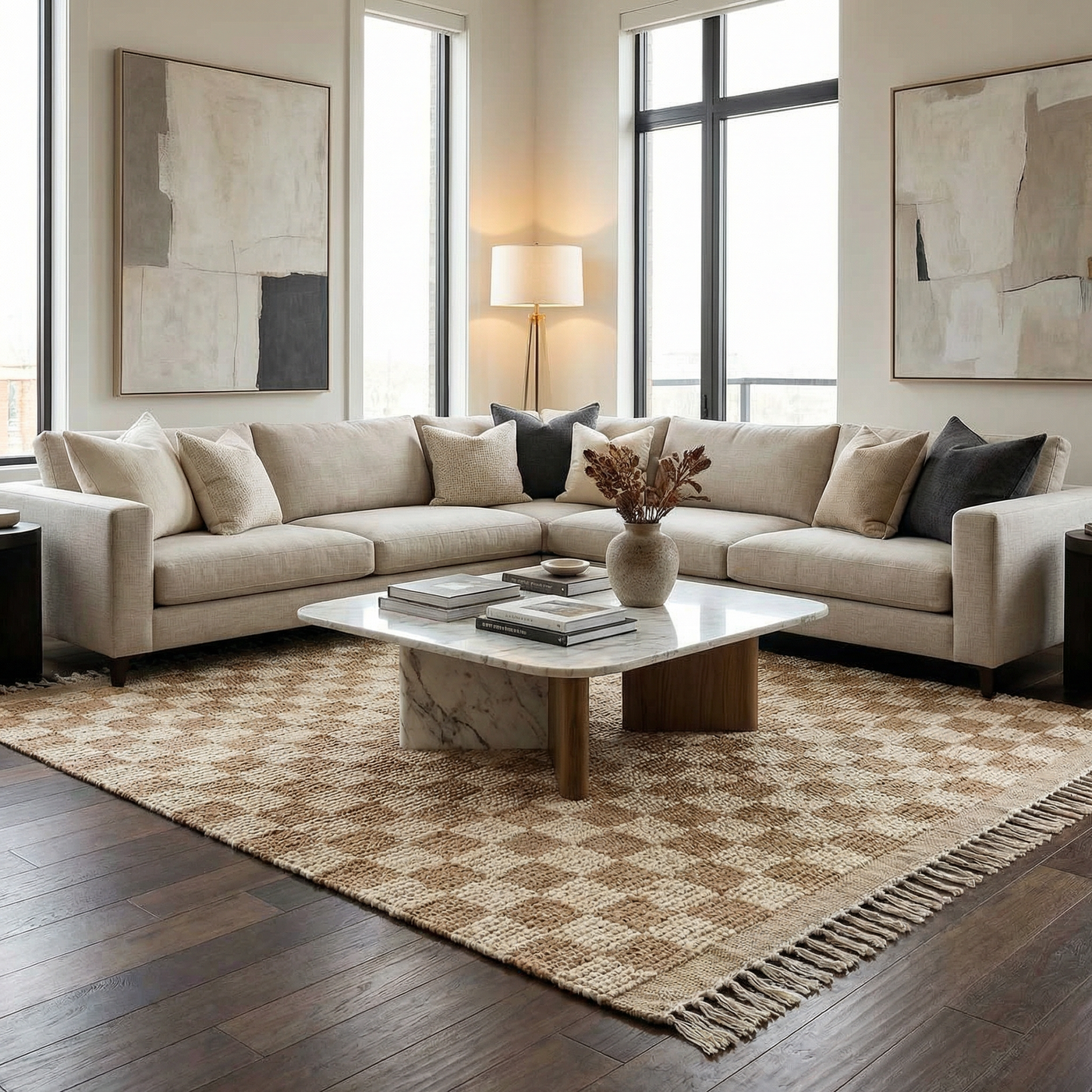 Ionut Checkered Jute Area Rug by Boutique Rugs
