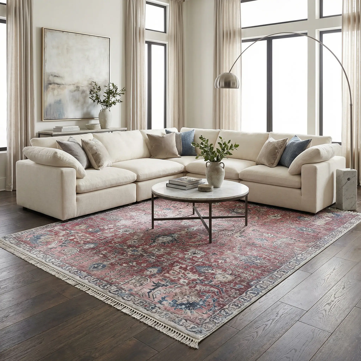 Burgundy Holi-2303 Washable Area Rug by Boutique Rugs