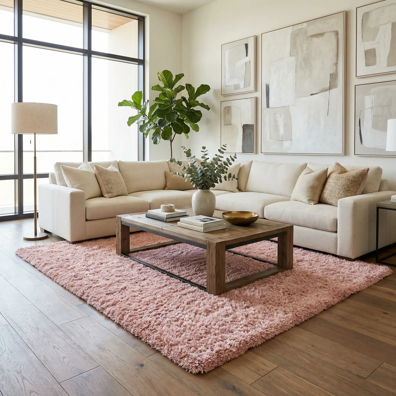 Faina Solid Pink Shag Washable Area Rug - Clearance by Boutique Rugs