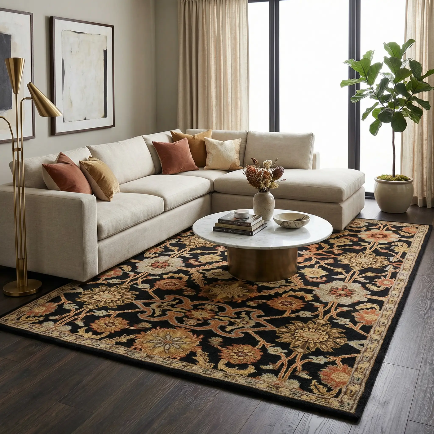 Salix Hand Tufted Black Wool Rug by Boutique Rugs