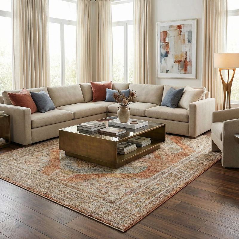 Moya Rust Rich Textured Traditional Rug by Boutique Rugs