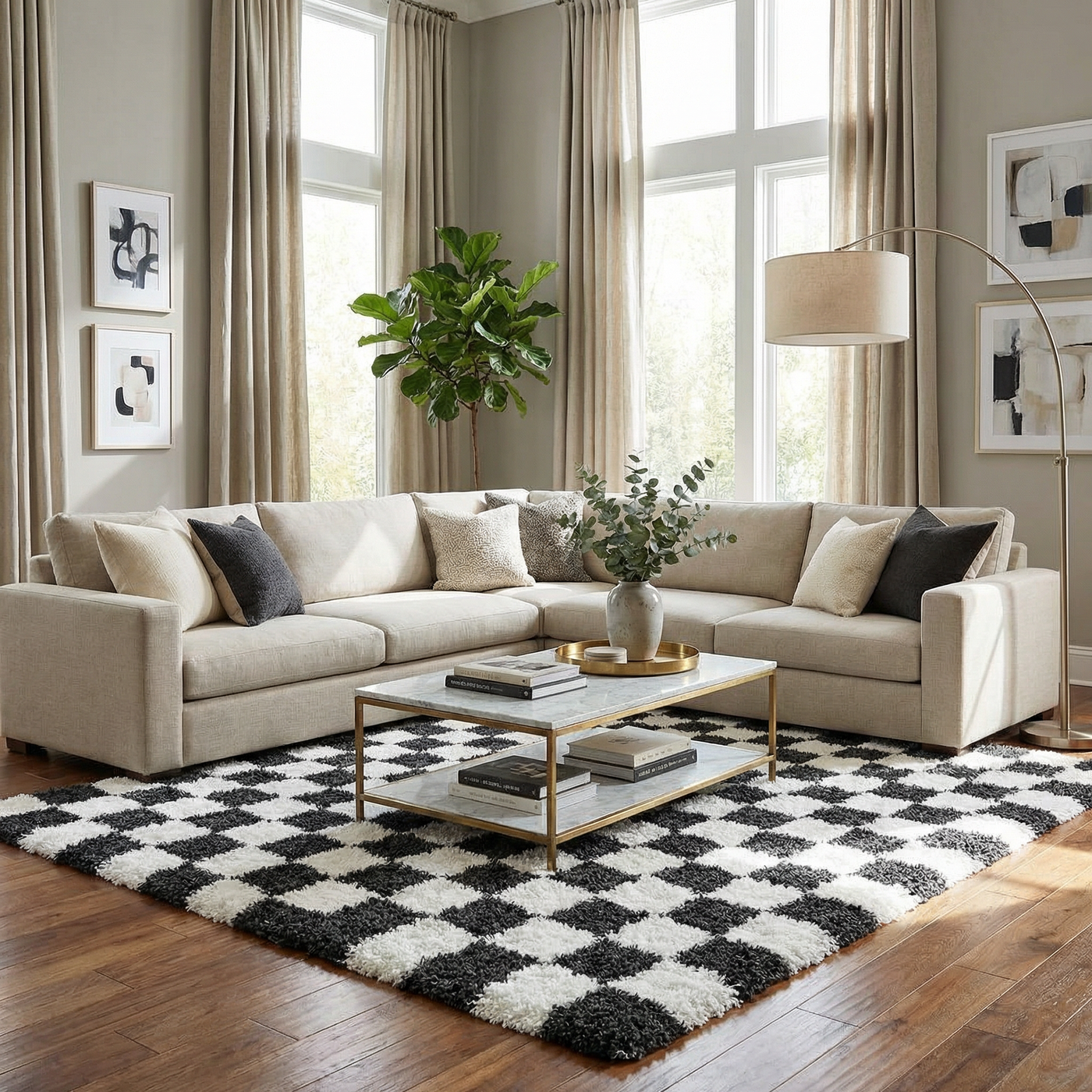 Atira Black & White Checkered Area Rug by Boutique Rugs