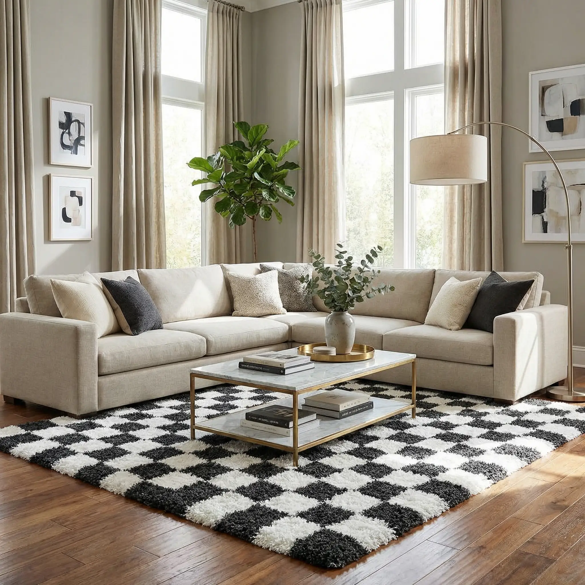 Atira Black & White Checkered Area Rug by Boutique Rugs