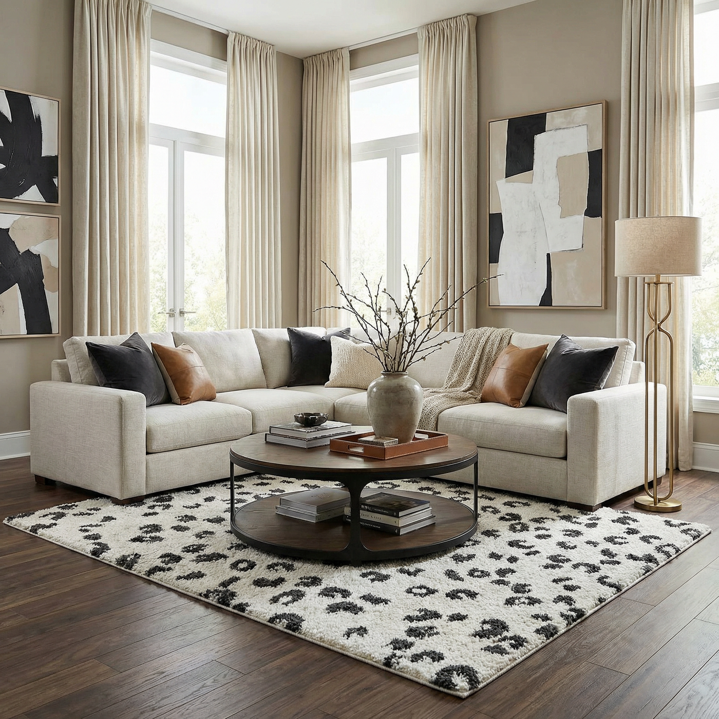 Zhen Black Spots Leopard Rug - Clearance by Boutique Rugs