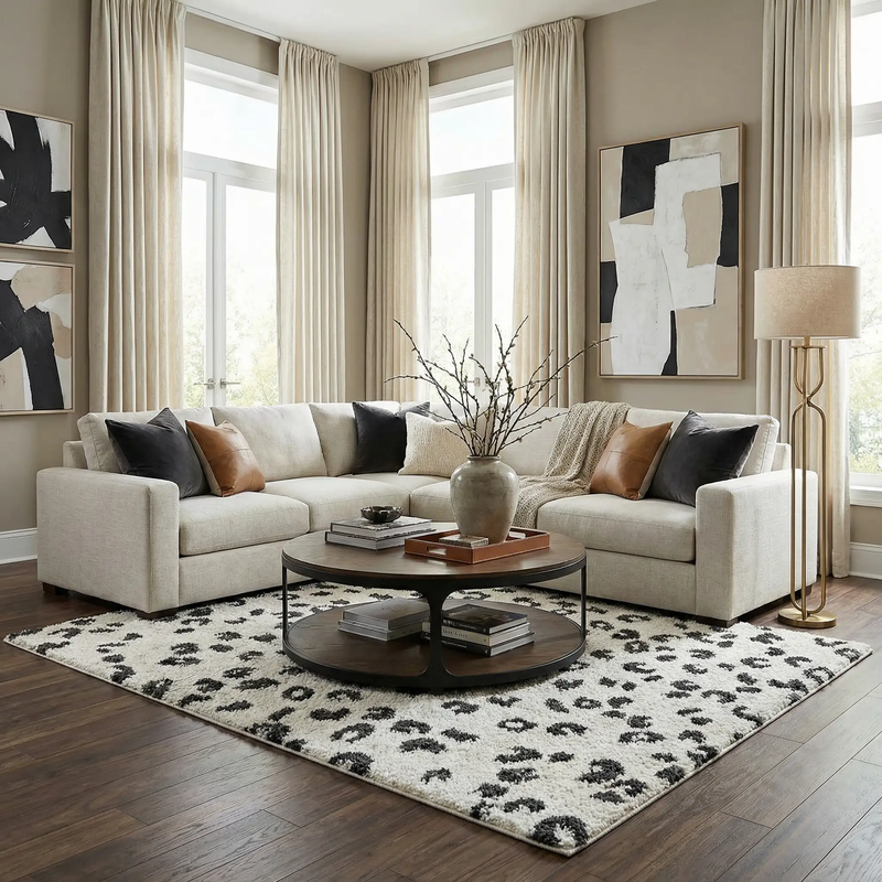 Zhen Black Spots Leopard Rug - Clearance by Boutique Rugs