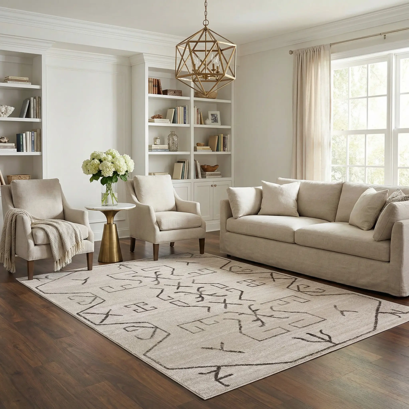 Azzan Cream & Charcoal Area Rug - Clearance by Boutique Rugs