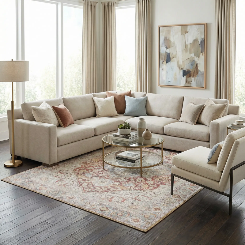Cream Rust Leeston Washable Rug - Clearance by Boutique Rugs