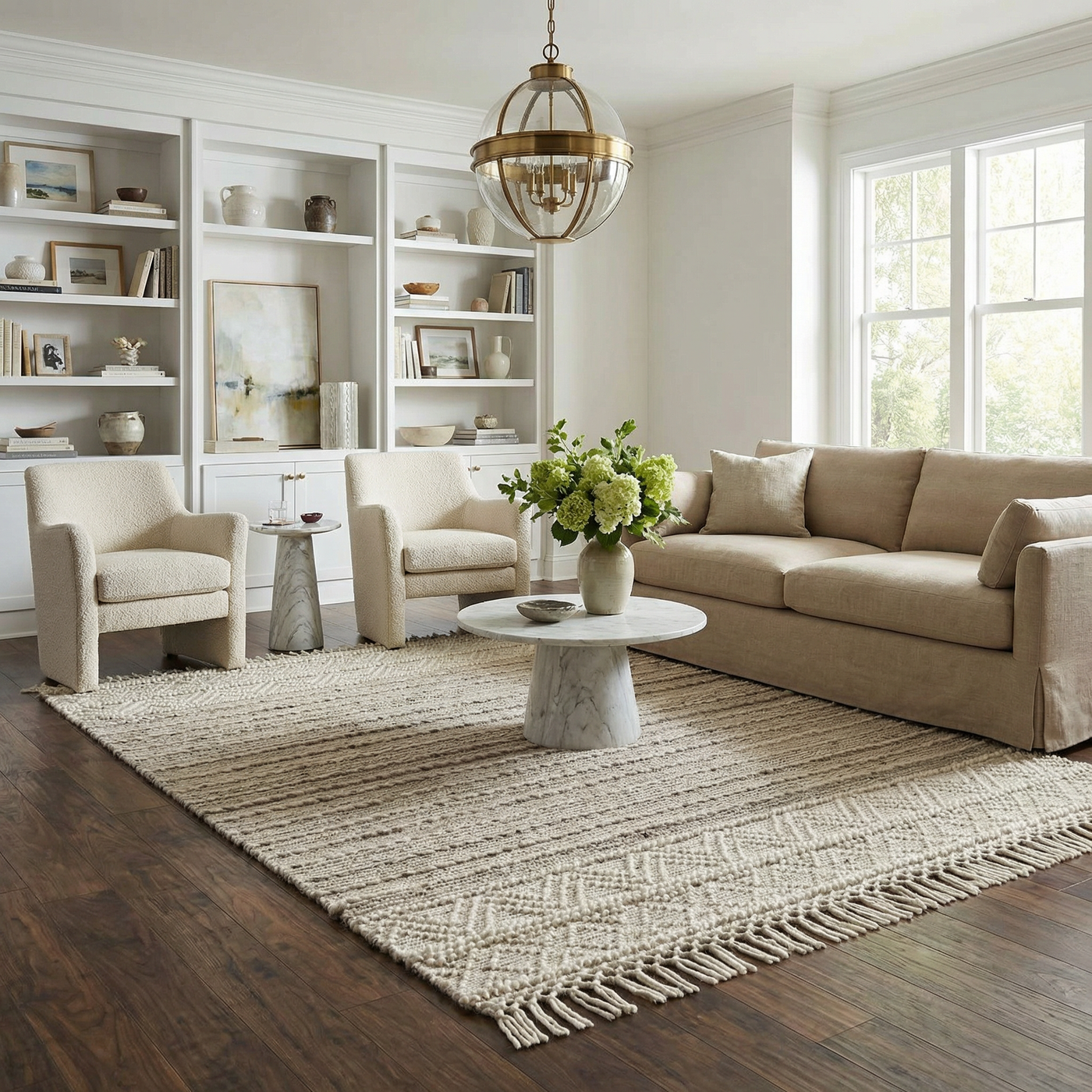 Cream Veruela Wool Blend Braided Tassel Area Rug - Clearance by Boutique Rugs