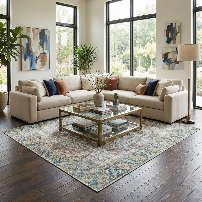 Blue Catigpian Distressed Washable Area Rug - Clearance by Boutique Rugs