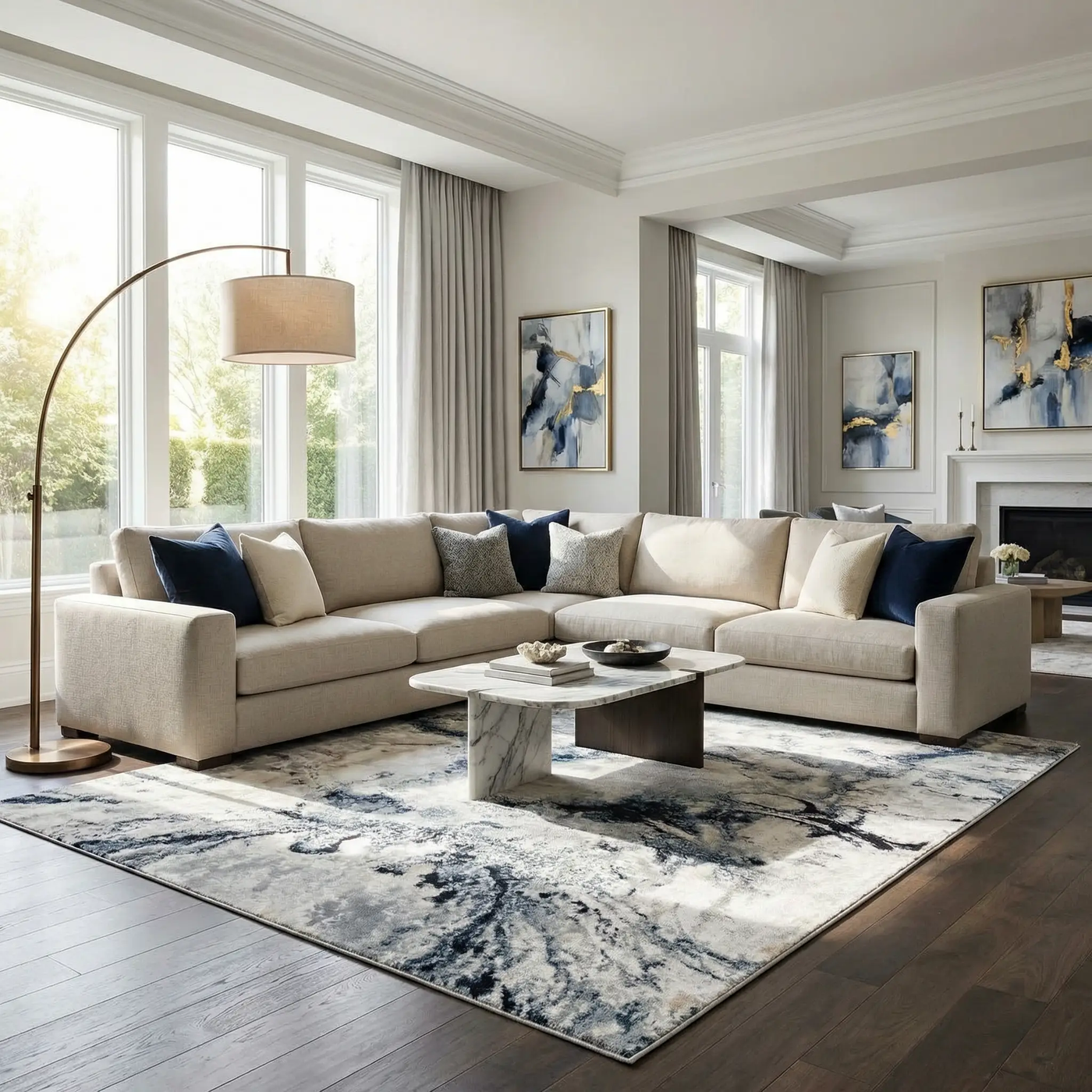 Kirkland Dark Blue Marble Rug by Boutique Rugs