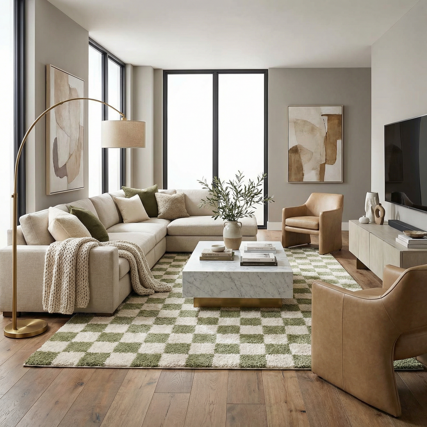 Canika Green Checkered Washable Plush Rug by Boutique Rugs