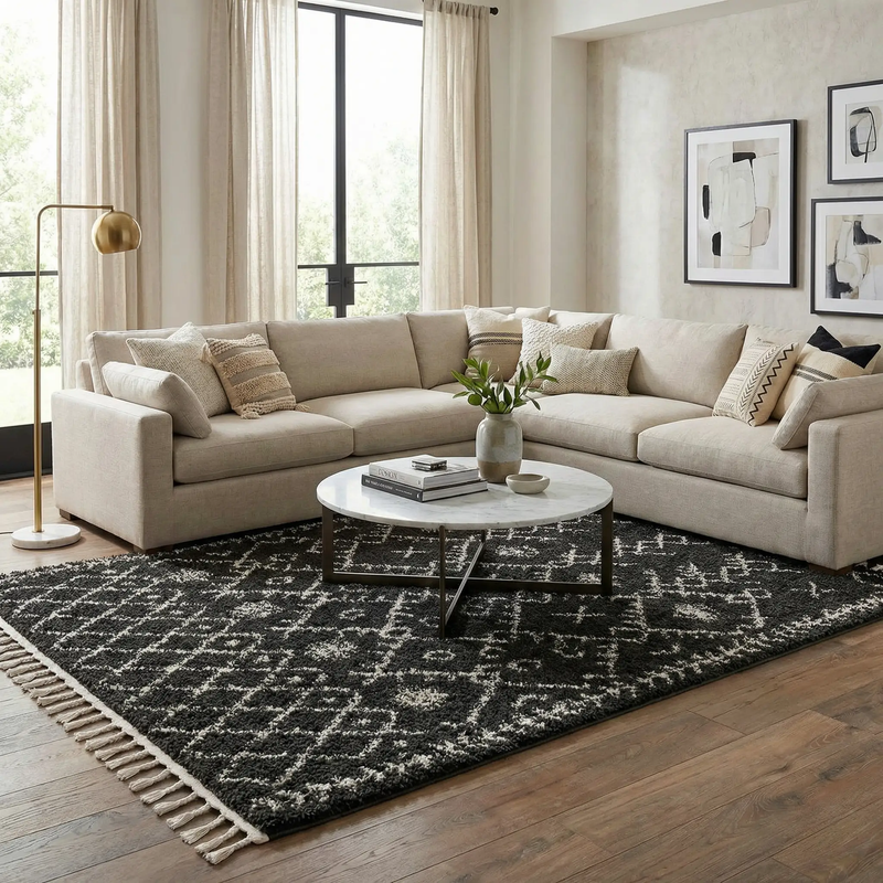 Thetford Black Berber Shag Rug - Clearance by Boutique Rugs