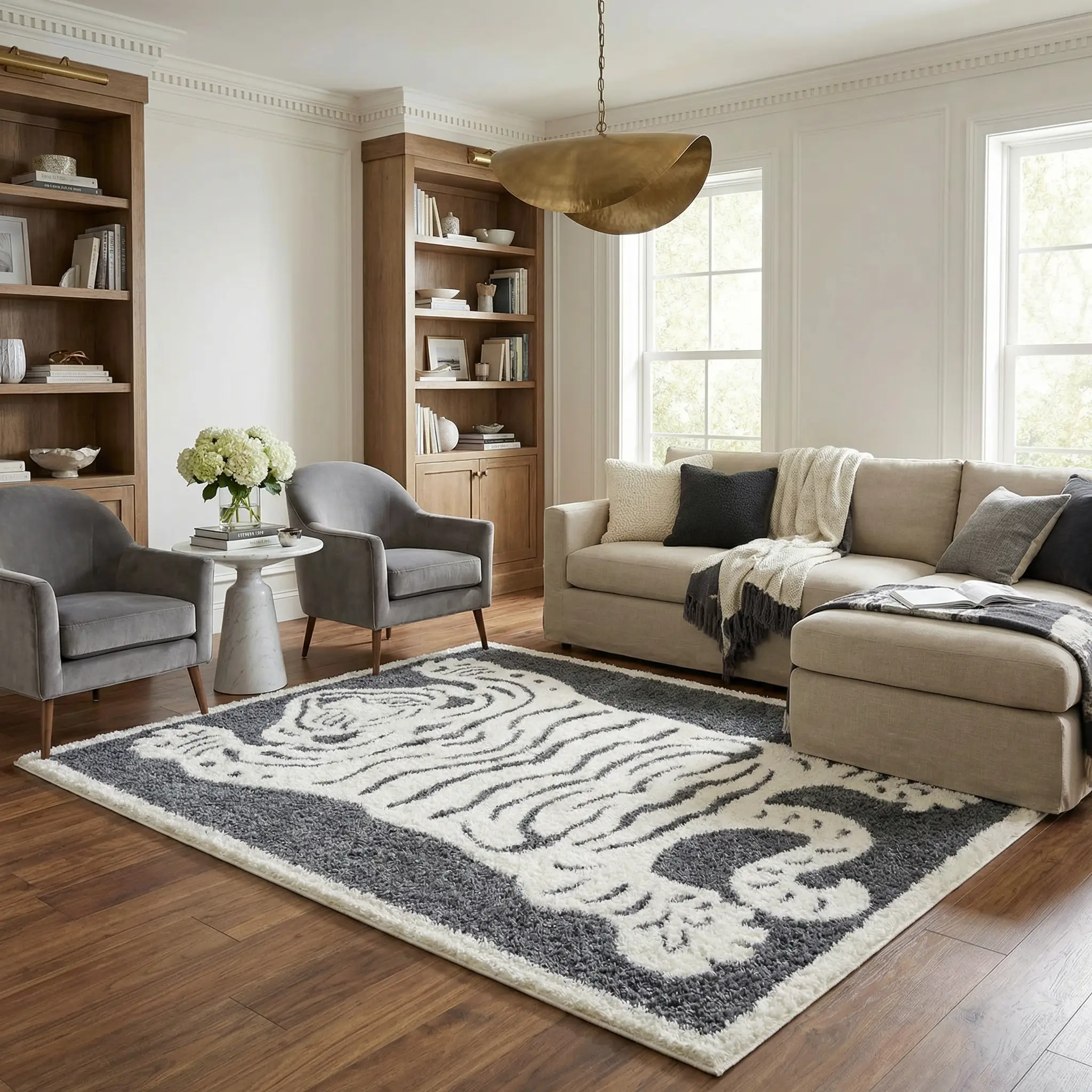 Zane Charcoal Tibetan Tiger Plush Rug by Boutique Rugs