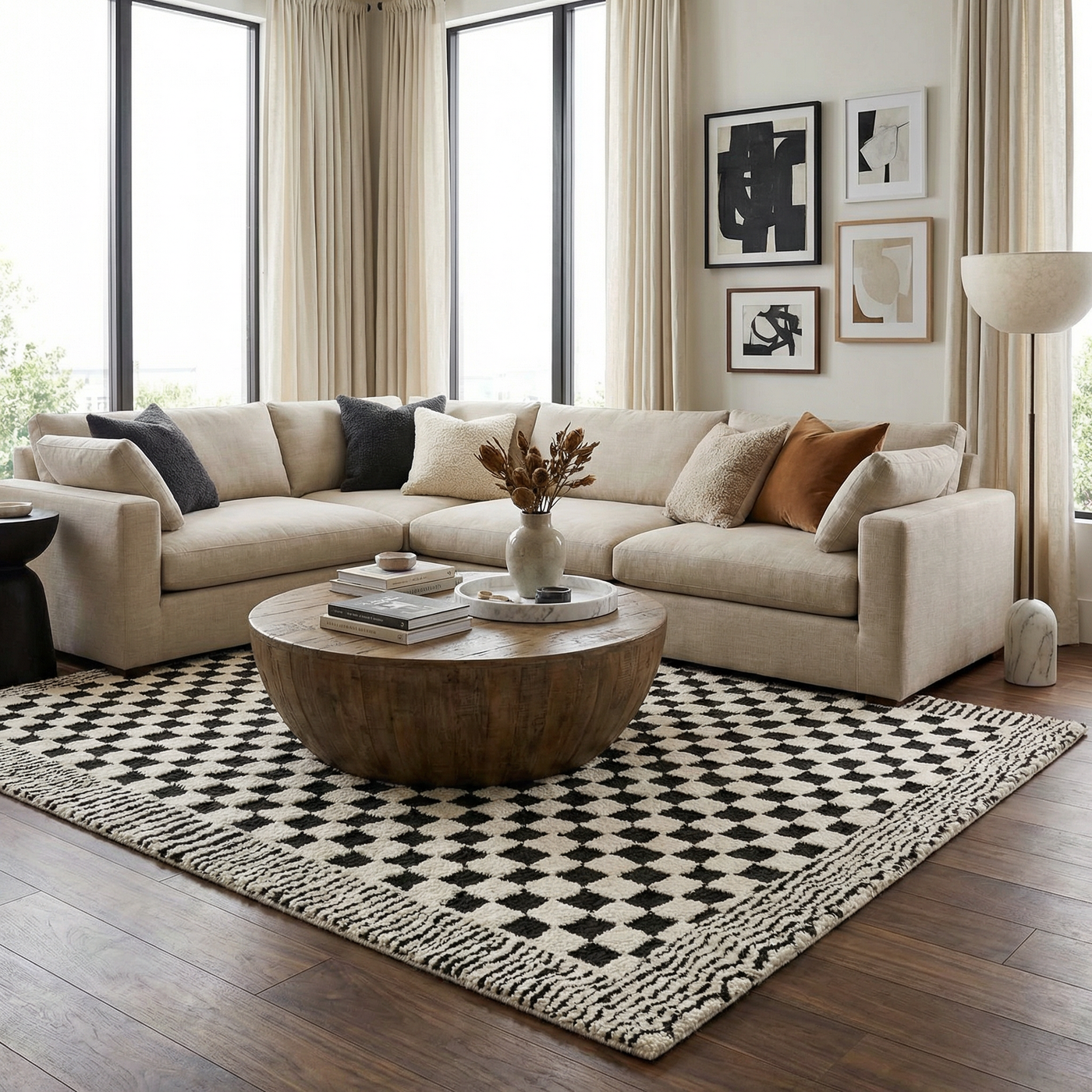 Leryn Black & White Checkered Area Rug by Boutique Rugs