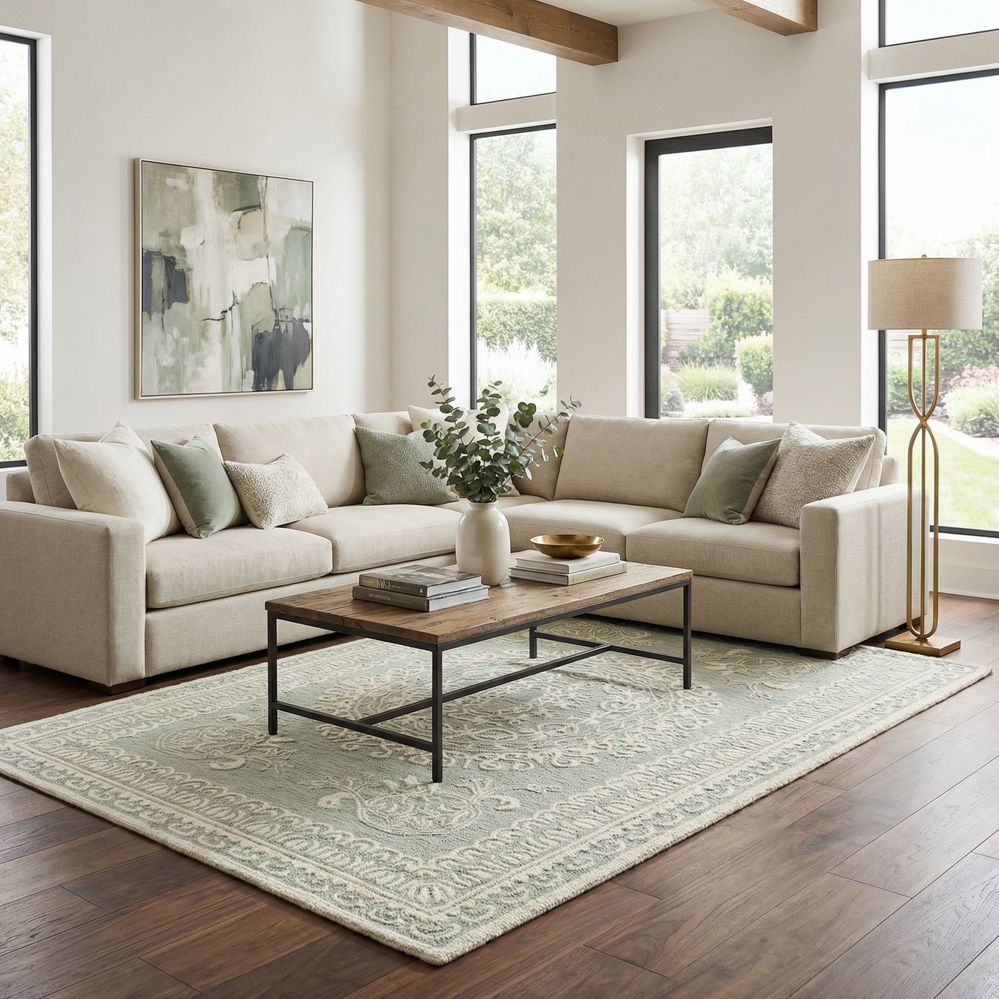 Parson Ivory/Sage Wool Area Rug by Boutique Rugs