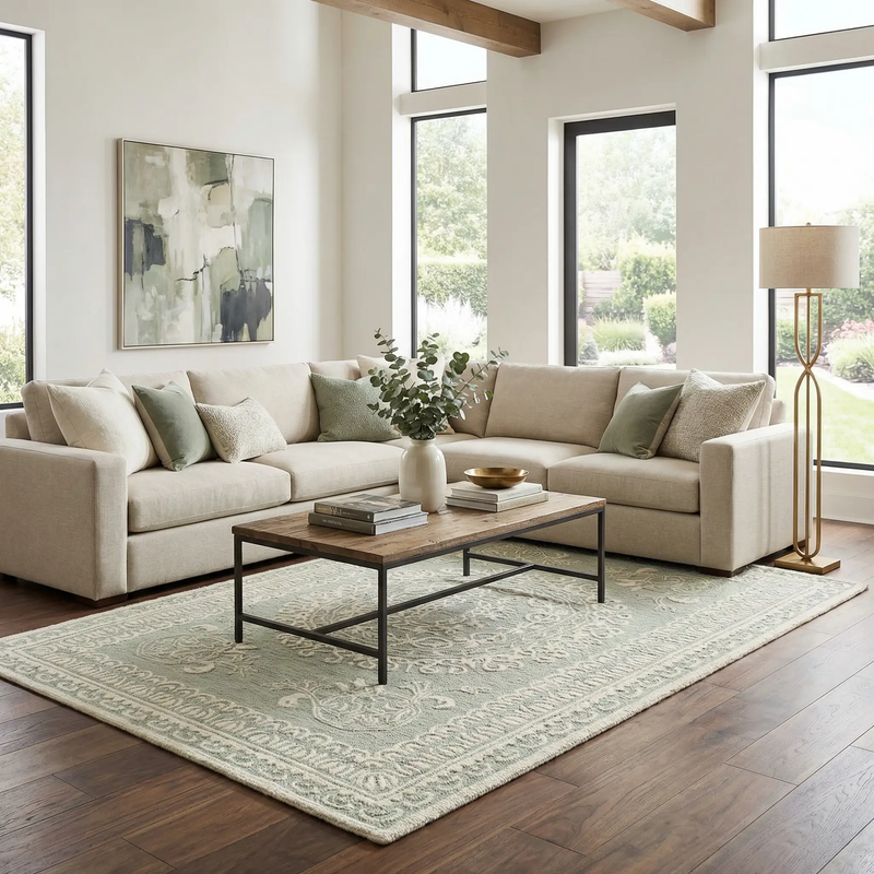 Parson Ivory/Sage Wool Area Rug by Boutique Rugs