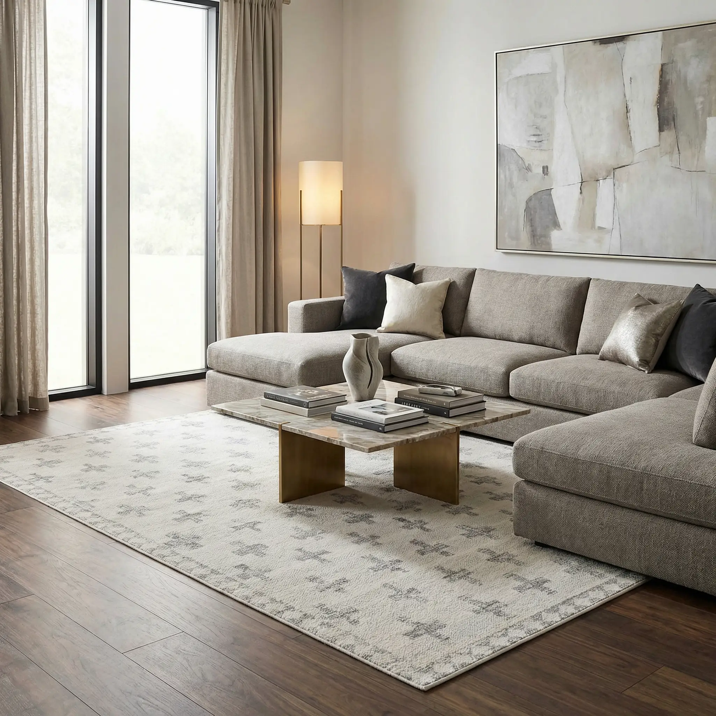 Tigris Swiss Cross Ivory&Gray Area Rug - Clearance by Boutique Rugs