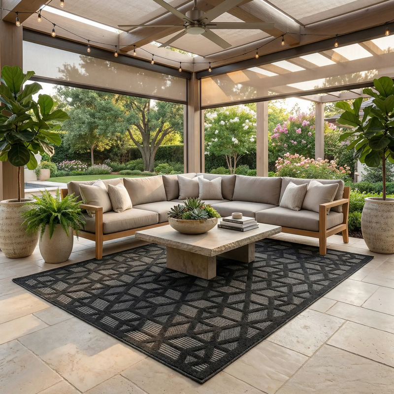 Nuri Black Outdoor Rug - Clearance by Boutique Rugs