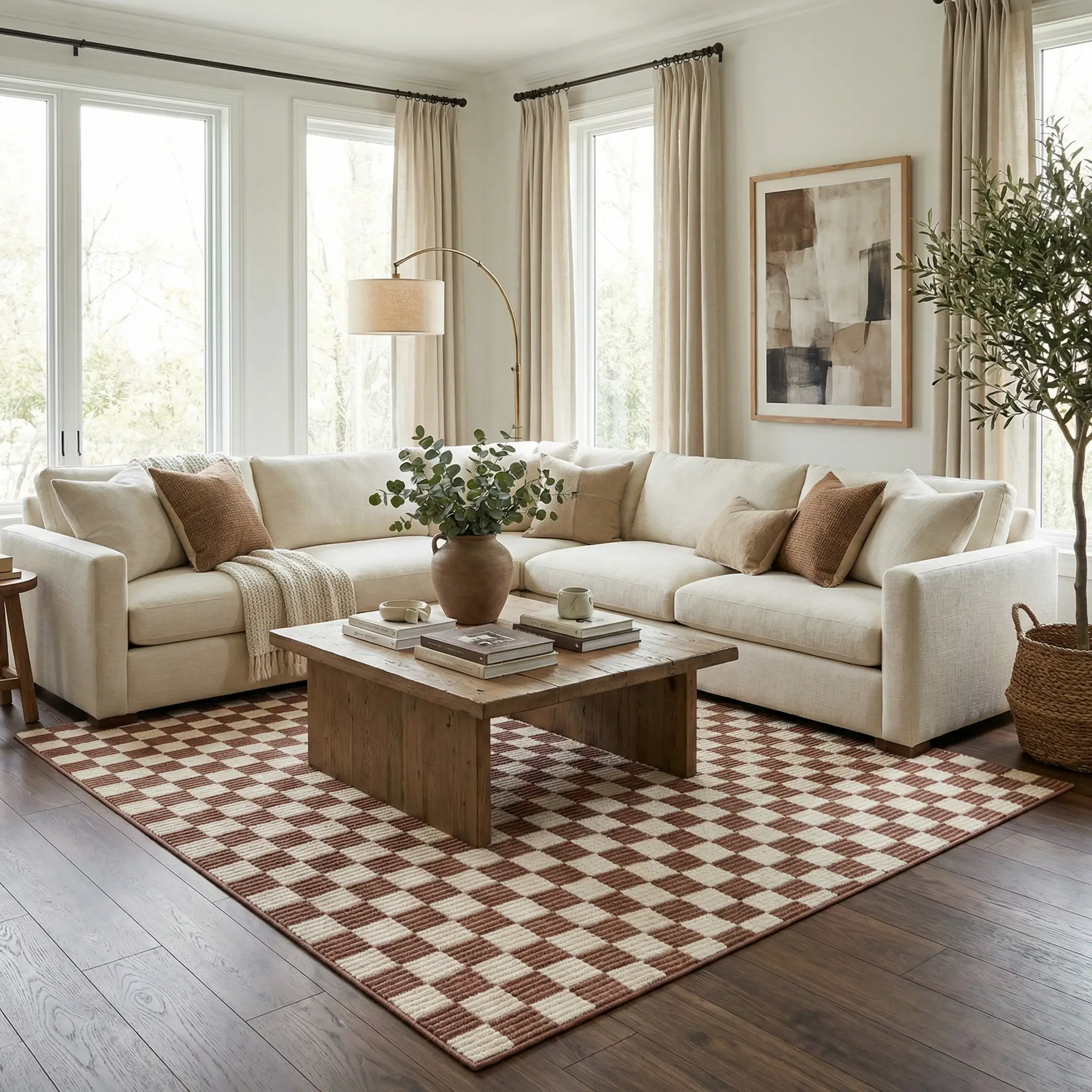 Kaysar Brown Checkered Washable Area Rug by Boutique Rugs