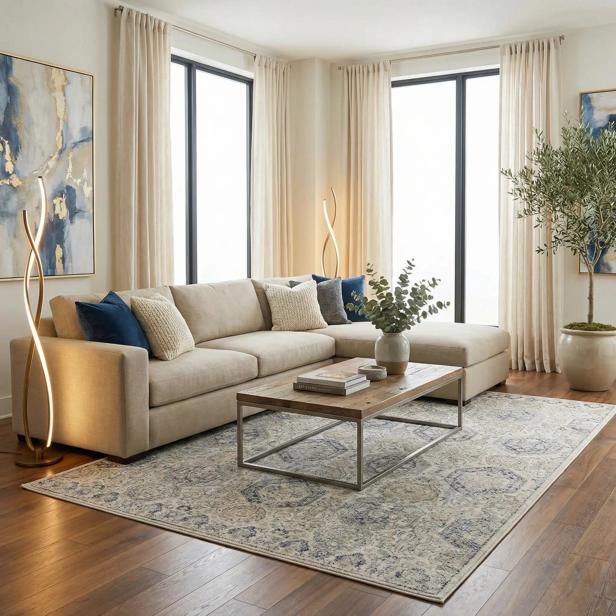 Parkerfield Cream & Blue Area Rug by Boutique Rugs
