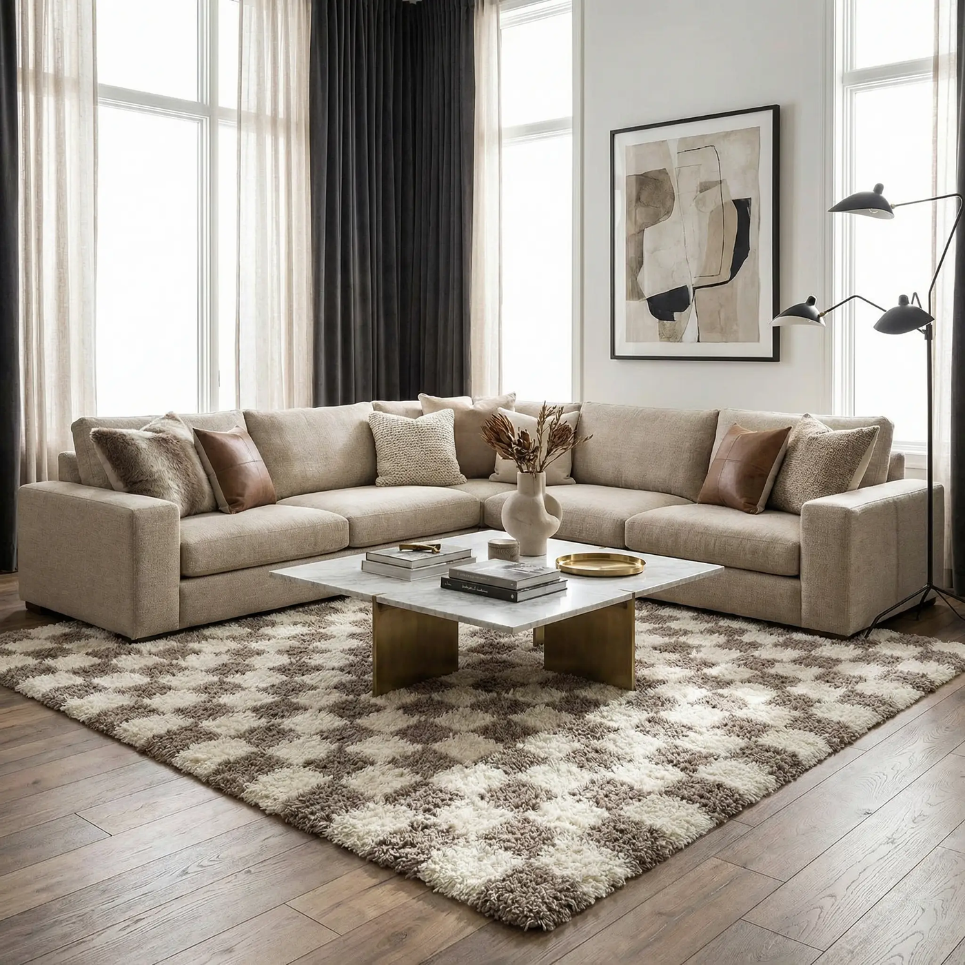 Atira Brown Checkered Area Rug by Boutique Rugs